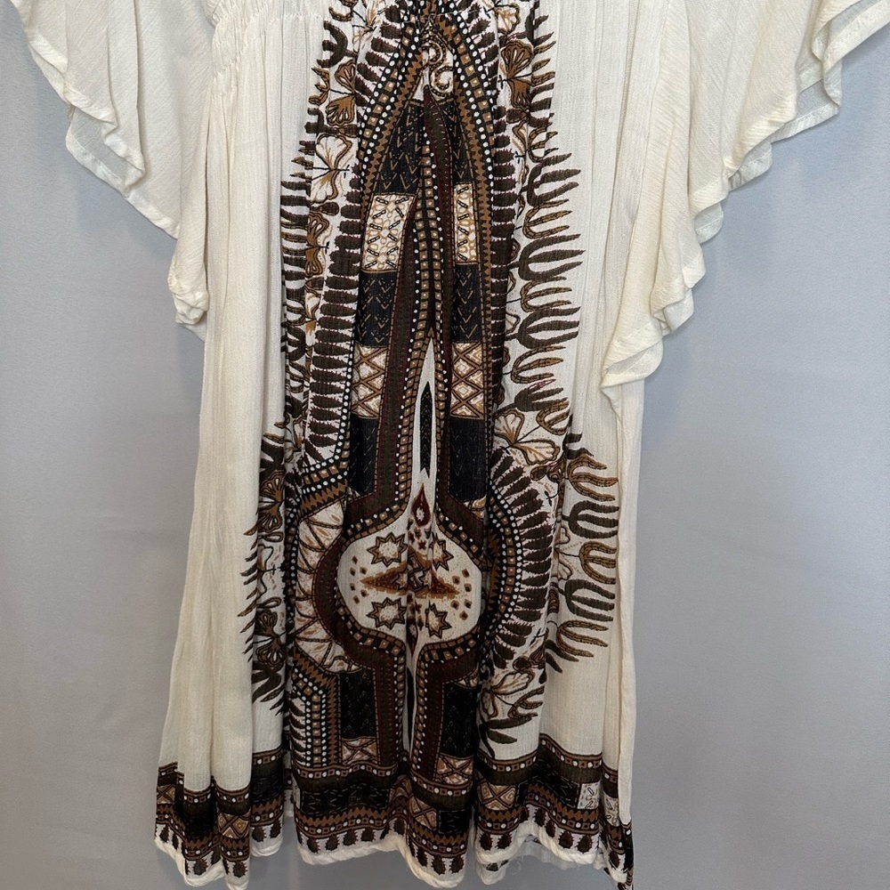 Sopogee Womens Dress Tribal Festival Boho V-Neck Elastic Waist Lined Gauzy Sz M - Picture 6 of 14